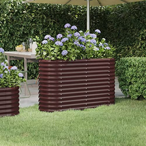 heybb Hochbeet Pulverbeschichteter Stahl 114x40x68 cm Braun Garten Hochbeet
