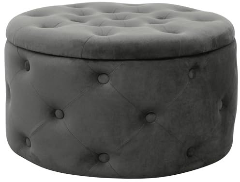 AKORD Pouf Alia gesteppter Velours mit Ablage 55 cm | Pouffe | Fußhocker | Ablage für kleine Gegenstände | Velours | Gesteppter Pouf | B55 x H30 x T55 cm | 8,10 kg | Graphitgrau/Graphitgrau