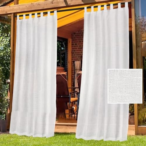 Gluhbirnen Lot de 2 rideaux transparents imperméables pour pergola, terrasse, tonnelle, blanc naturel, 132 x 241 cm