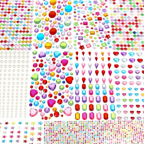 JOLCEEY 3034pcs Gem Stickers, Rhinestone Self Adhesive Gems, Stick on Gems Jewel Stickers Sticky Gems for DIY Crafts Gluing