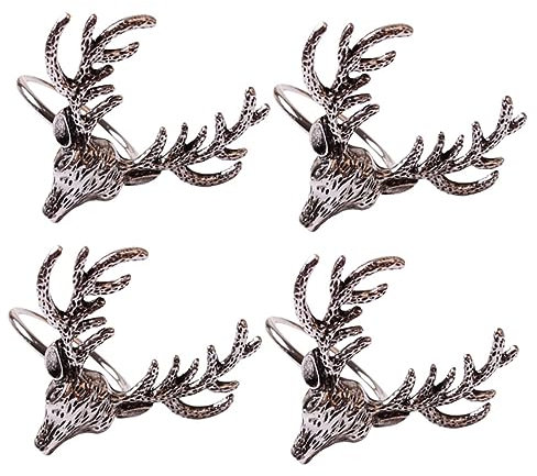 LABRIMP 4stücke Metall Serviettenringe Mit Hirschkopfdesign Elegante Weihnachtsdeko Für Festliche Dinner Tischdekoration Für Weihnachten Hochzeit Party Und Feiertage