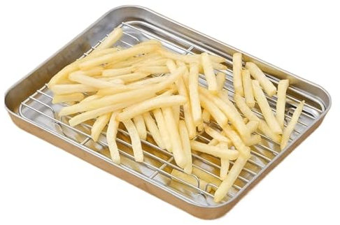UOSIQOTE Teglia da forno in acciaio inox con griglia metallica for torte, barbecue, teglia for forno, griglia for brownie, strumento for arrostire e grigliare(L 28x23.5x2.5cm)