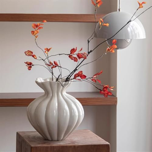 Jarrones de cerámica para la Entrada de la casa de Campo de cerámica Decorativa Sala de Estar Cocina Jarrón para la Chimenea Mantel Consola de Mesa(White)