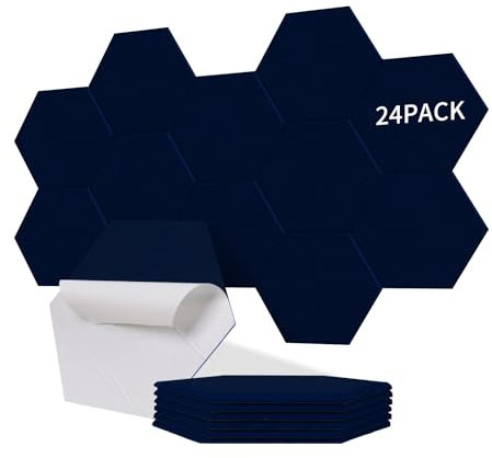 Sonuvia Pack of 24 self-adhesive hexagonal acoustic panels, covers 1,400 m², soundproofing for walls and doors -230 kg/m³, NRC 0.95, 100% polyester, sound insulation walls, starry sky blue