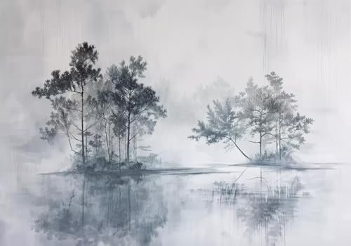 CLVIUJLBKLKSDD Papier Peint 430x300cm Nature Paysage Soie Sur Mesure Encre De Montagne Noir Et Blanc Grand Arbre Océan Fond Mur Salon Chambre Adulte Enfant Zen Geant Mural Papier Peint