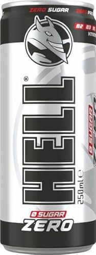 HELL Energy Drink Zero | zuckerfrei | 24 x 250 ml Dosen Multipack | 32 mg/100 ml Koffein | enthält Vitamine B2 B3 B5 B6 B12 | Konservierungsstofffrei | vegan | reduziert Müdigkeit und steigert die