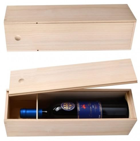 Kaslaider Weinbox Geschenkbox aus Holz, Einzelne Weinkiste Holzkiste mit Schiebedeckel, Weinflasche Verpackung Aufbewahrung Box für Weinflaschen für Jubiläum Hochzeit Einweihungsparty Geburtstag