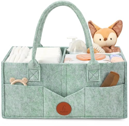 Maliton skötbordsförvaring, babyblöja Caddy Newborn Essentials, robust bärbar filtväska, förvaringskorg för baby med avtagbara fack, blöjväska som babyparty bra saker, grön