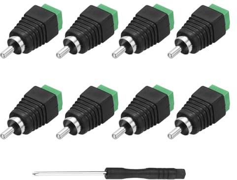 sourcing map 8Pcs RCA Cable Solderless Adapter, Audio/Video Speaker Wire RCA Male Plugs, Screw Terminal Connector, Black(Includes Screwdriver)