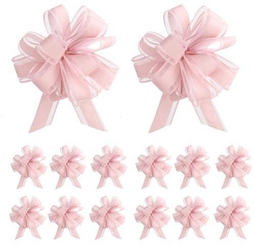 12 unidades de lazo de regalo, cinta de regalo grande, color rosa, cinta de regalo, lazo de 11 cm, lazo para regalos, decoración de coche, boda, cumpleaños y decoración de fiestas