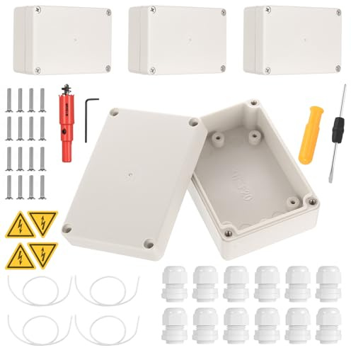 Aoyfuwell 4 Stück Anschlussdose, IP65 wasserdichte Elektroinstallationsbox (weiß), inkl 16mm Lochsäge, Sicherheitskennzeichen und Schraubendreher Kabelverteilerdose – 83x58x33mm