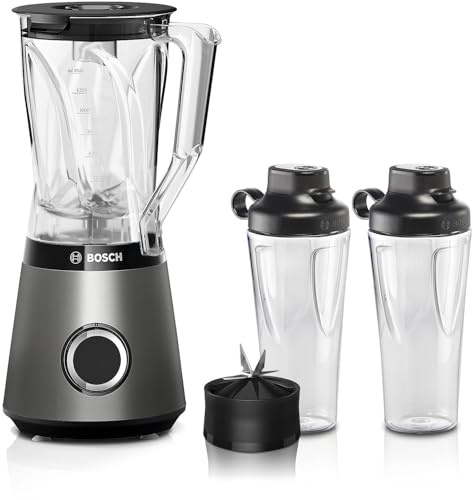 Bosch Standmixer-Set Serie 4 VitaPower Set MMB6174SN2 1200 W, Silber | 1,5 L ThermoSafe Glasbehälter, 30.000 UpM, inkl. Auslaufsichere 0,6 L ToGo-Flasche aus Tritan, Spülmaschinengeeignet