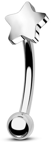 OUFER 16G Piercing vertical pour sourcils, filetage interne, titane G23, barre incurvée, piercing étoile, boucle d'oreille hélix, lèvre orbitale pour femme, 8 mm
