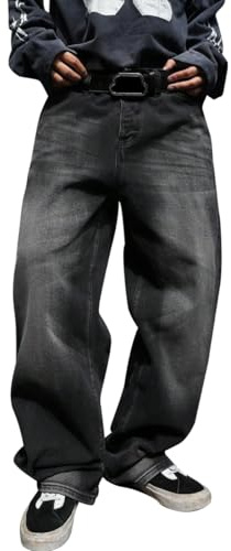 HUNGSON Mens Baggy Jeans for Men Women Wide Leg Denim Pants Casual Loose Fit Long Trousers Streetwear Hip Hop Jeans