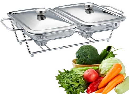XIEHEMAO Set scaldavivande e Tavolo da tè - Vassoio da Buffet in Vetro, Ciotola da Portata for scaldavivande da Cucina Resistente al Calore, Contenitore riscaldante, pentola Calda(Silver)