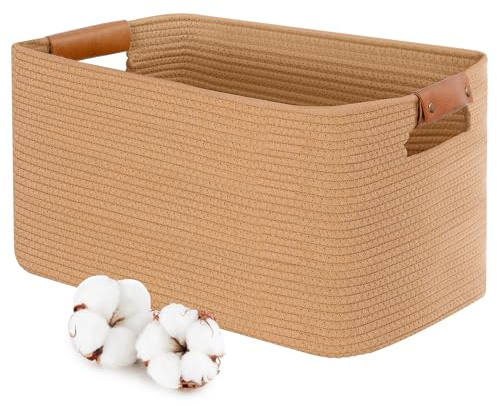 Ezvsevuo 65L Paniere Linge, Paniere a Linge Bebe pour Jouets avec poignées, Panier de Rangement en Corde de Coton,Corbeille Paniers pour étagères de bain(Marron)