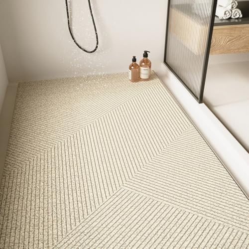 Surwin Tappetino da Doccia Antiscivolo, Tappetino da Bagno in Luffa PVC Morbido Lavabile Moderno Beige Minimalista Tappeto Bagno ad Asciugatura Rapida con Fori di Drenaggio (Stile11,90x120cm)