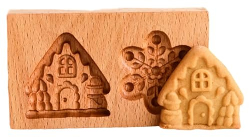 Keksformen aus Holz, 3D-Haus und Schneeflocken, Prägung, Keksstempel, Form für Weihnachten, Küche, Kekse, Backwerkzeuge