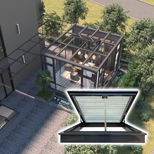 Skylight House Roof Window,Automatic and Intelligent Skylight House Roof Window,Customizable Skylight Roof Window with Gas Strut Lift,for Shed,Garage,Basement,Rooftent,Outdoor Attic