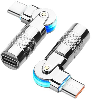 YACSEJAO USB C Male to Female 180 Degree Rotating Connector 60W Fast Charging Zinc Alloy Adapter with LED Light, Compact & Durable for Laptop,Phone,Tablet
