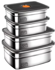 Premium Stainless Steel Food Storage Containers Set, SUS316 Grade, 4-Piece Stackable Lunch Boxes with Leak-Proof Lids, 1200ML to 3200ML Capacity