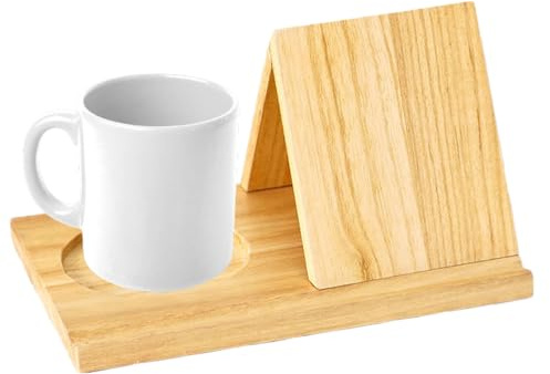 Qkbuza Support De Livre Triangulaire En Bois Avec Porte-gobelet Petite Petite Bibliothèque En Bois Porte-livre Repose-page Avec Porte-tasse À Café Pour Table De Chevet, Bureau Ou Décoration De Table