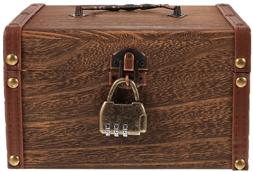 POPETPOP Retro Stil Holz Aufbewahrungsbox mit Schloss für Haushalt und Schmuck Feine Verarbeitung Antike Schatztruhe für Heimdekoration und Sichere Aufbewahrung