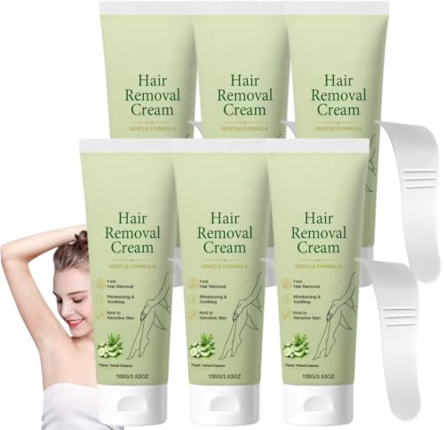 Snabb och smärtfri hårborttagningskräm för tröja, ben, armar och armhålor. Mjuk hårborttagningskräm för kvinnor och män, med aloe vera och kamomill. Kräm (6 st)