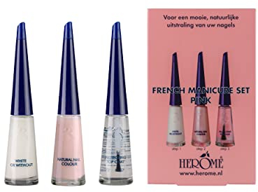 HEROME French Maniküre Set Rosa (French Manicure Set Pink) - 3x10ml - Nagellack Mit Verstärkendem Effekt, Weißer Nagellack und Überlack Für Ein Französiche Maniküre