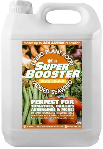 Elixir Garden Super Booster Liquid Plant Food & Fertiliser with Added Seaweed Extract | Concentrated 1 Litre Bottle