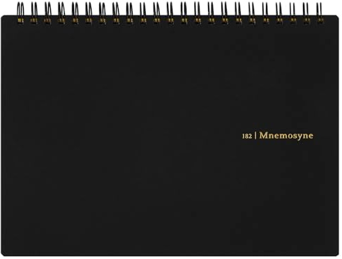 Maruman Mnemosyne Grid Notebook- Horizontal A5 Layout, 5.83 x 8.27, 70 Sheets / 140 Pages, 5mm Graph Paper Journal, Perforated Pages & Wire-Bound to Lay Flat, Black, Made in Japan