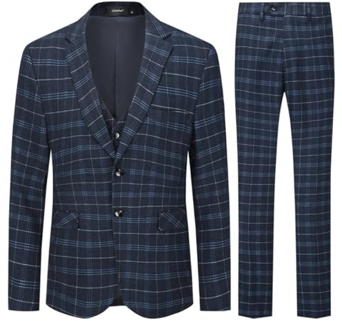 Allthemen Traje de Hombre para Hombre, Traje a Cuadros, Corte Ajustado, 3 Piezas, Trajes, Sudadera, para Negocios, Bodas Negro M