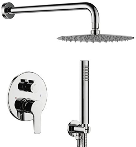 TIPOK Shower System with Rain Shower and Handheld, Bathroom Chrome Shower Faucet with High Pressure, Round Rain Shower Trim Kit