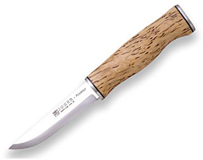 Joker Cuchillo de Monte Puukko CL127, Mango de Abedul Rizado, Hoja de 10 cm en Acero Sandvik 14C28N, Incluye Funda Piel marrón, Herramienta de Pesca, Caza, Camping y Senderismo