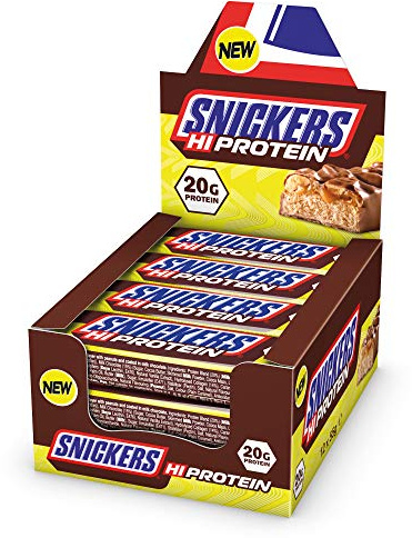 Snickers Haute Protéinée Barre (12 X 55g) -Snack avec Caramel, Peanuts et Lait Chocolat - Contient 20g Protéinée