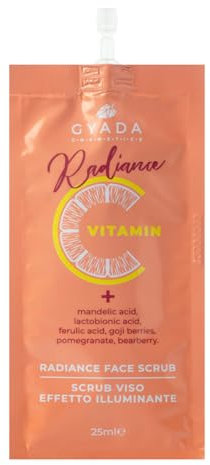 GYADA COSMETICS, Radiance Face Scrub, Scrub Viso Illuminante, Rende la Pelle Morbida e Levigata, Antiossidante, Contrasta i Segni dell'Età e d'Espressione, a Base di Vitamina C, 25 ml