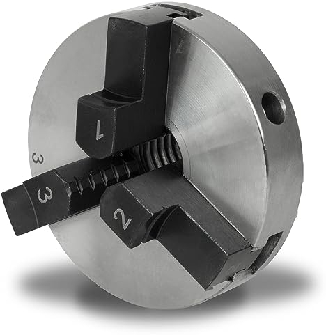EBERTH Dreibackenfutter mit 80 mm Durchmesser, 3 3-Backenfutter Selbstzentrierend, Anschluss-Gewinde 1 -8 TPI, Inkl. Spannwerkzeug, Drechselbank Zubehör, Hochwertiges Drechselfutter, Spannfutter