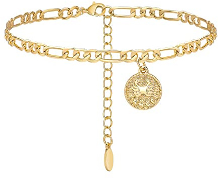 Anklets for Women Dainty Zodiac Constellation Waterproof Ankle Bracelet Zodiac Sign Disc Cancer Anklet 14k Gold-Plated