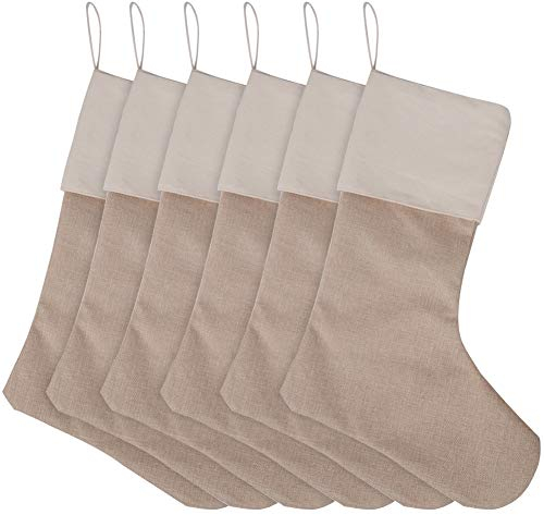 Feelava Arpillera Medias de Navidad 6 Piezas, Bolsas Colgantes de Navidad Calcetín Navideño de Navidad Árbol de Navidad Chimenea Adornos Colgantes Soporte de Regalo Decoraciones Navideñas