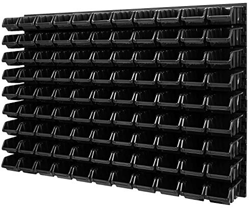Wandregal Stapelboxen - Lochwand 1152 x 780 mm - 99 tlg. Boxen Lagersystem Werkzeuglochwand Schüttenregal (Schwarz)
