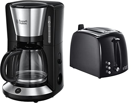 Russell Hobbs Machine à Café, Cafetière Filtre Familiale 1,25L, Maintien au Chaud, Technologie Stop Goutte - 24010-56 Adventure & Toaster Grille-Pain Fentes Larges - Noir 22601-56 Texture