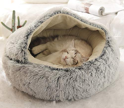 BoruisX Plüsch-Hundebett, Katzenhöhle, rundes Haustierkissen, Katzenzelt, Haustierbett, Schlafsack für Katzen, kleine Hunde, Welpen, Samll Haustiere (50 x 50 cm, grau)