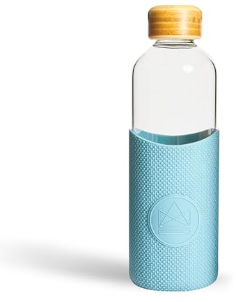Neon Kactus Glass Water Bottle | Clear Water Bottle with Bamboo Lid and Silicone Sleeve | Reusable Glass Bottle for Hot & Cold Drinks | Leakproof, Non-Permeable, Non-Slip | Super Sonic, 1000ml