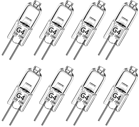 Haraqi Bombillas halógenas G4, 8 unidades, 20 W, G4, halógenas, 300 lm, 2800 K, blanco cálido, regulable, clase energética G