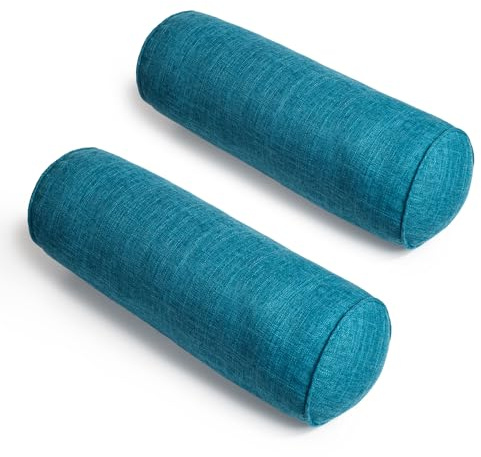 FINEASY Round Neck Pillow Roll Cervical Support Pillows Neck Pain Relief Cylinder Bolster Pillows with Removable Washable Cover for Sleeping, Chair, Car, Sofa (2, Turquoise)