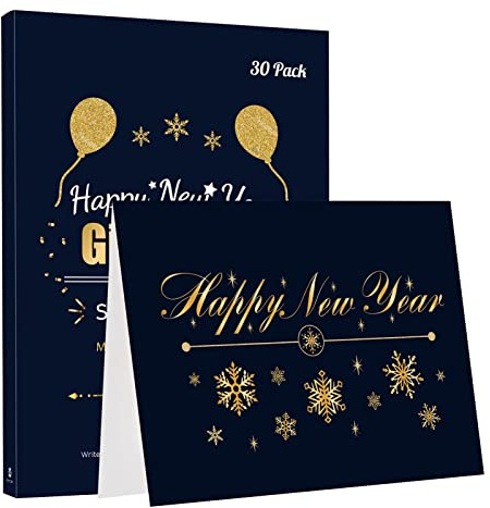 NUOBESTY Happy New Year Card, New Year Blessing Cards Set Blank Greeting Card with Envelopes Cards for Christmas Holidays Favor