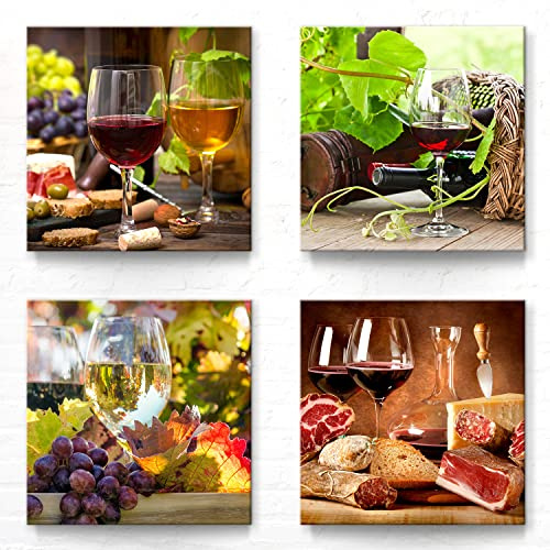 BilderKing Moderne Deko Bilder mit stilvollen Motiven von Wein Italien für die Küche als Leinwandbilder im 4er Set - 40x40cm je Wandbild. Das Motivset-F wird aufhängefertig an Sie versandt.