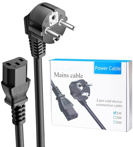 HuLuWa Kaltgerätekabel 1m, CEE 7/4 auf IEC C13, Schwarz, VDE | 3-poliges Netzkabel für PC, Monitor, Drucker, Projektor, TV und andere Geräte mit IEC-C13-Anschluss