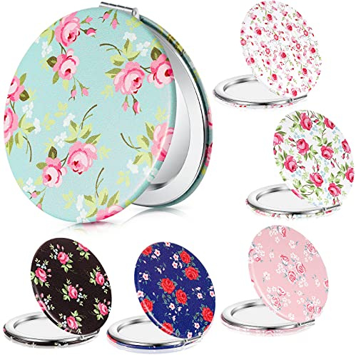 Vicenpal 6 Pack Floral Compact Mirrors for Women, Mini Folding Pocket Makeup Mirror with Magnification, Portable Travel Purse Mirror, Gift for Bridesmaids,Birthday, Spring & Mother's Day Party