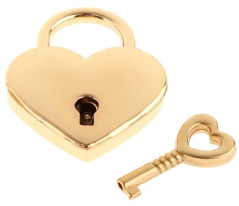 1 pcs Metal Heart Shaped Polished Padlock with Skeleton Key Replacement Handbag Bag Wedding Bow Lock Jewelry Box Storage Box Lock Diary Book (Gold-1 pcs)
